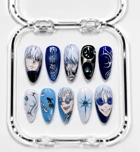 JJk Anime Nails Set – Detailed Hand-Painted Character & Symbol Design, Press-On Nail Art for Fans