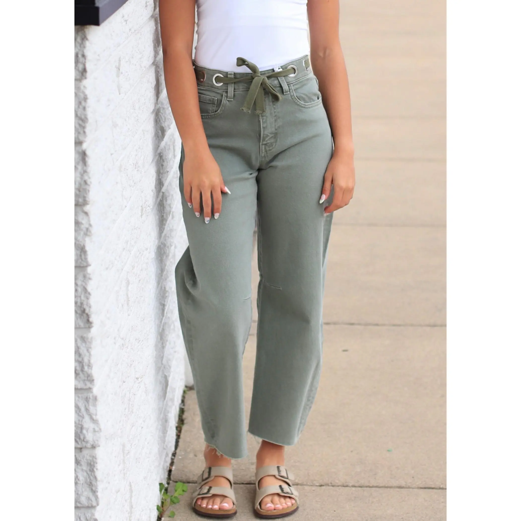 Olive Wide Barrel Crop Jeans