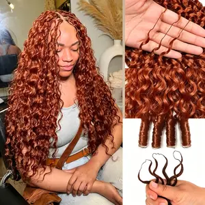 Bling Hair Human Crochet Hair for Black Women 1Pcs/50g Pre-separated Burmese Curly Crochet Human Hair Bundles 33# Auburn Ginger Feather Crochet Hair Extensions Invisible Miracle Knots Crochet