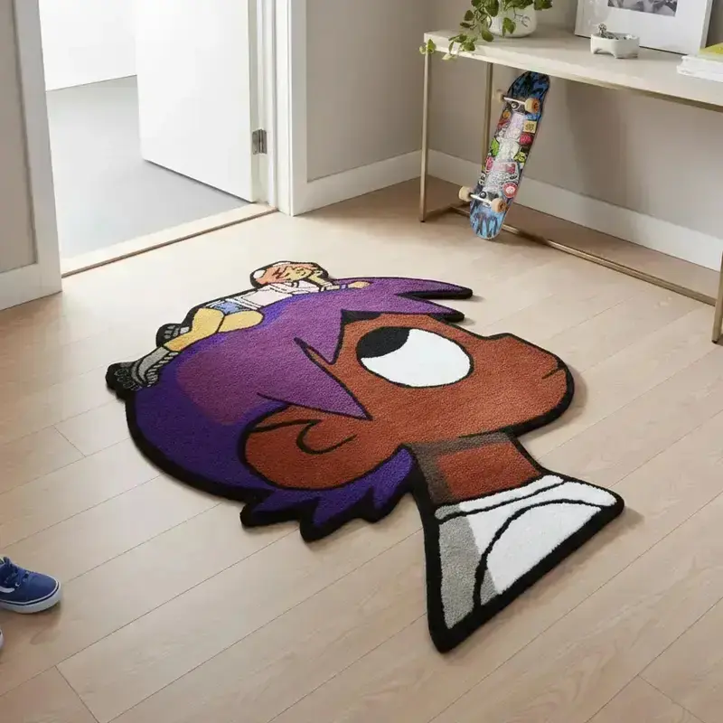 Modern Creative Anime Character Print Carpet, Foldable Plush Indoor Rug for Living Room Bedroom Balcony, Easy Care Large Area Mat
