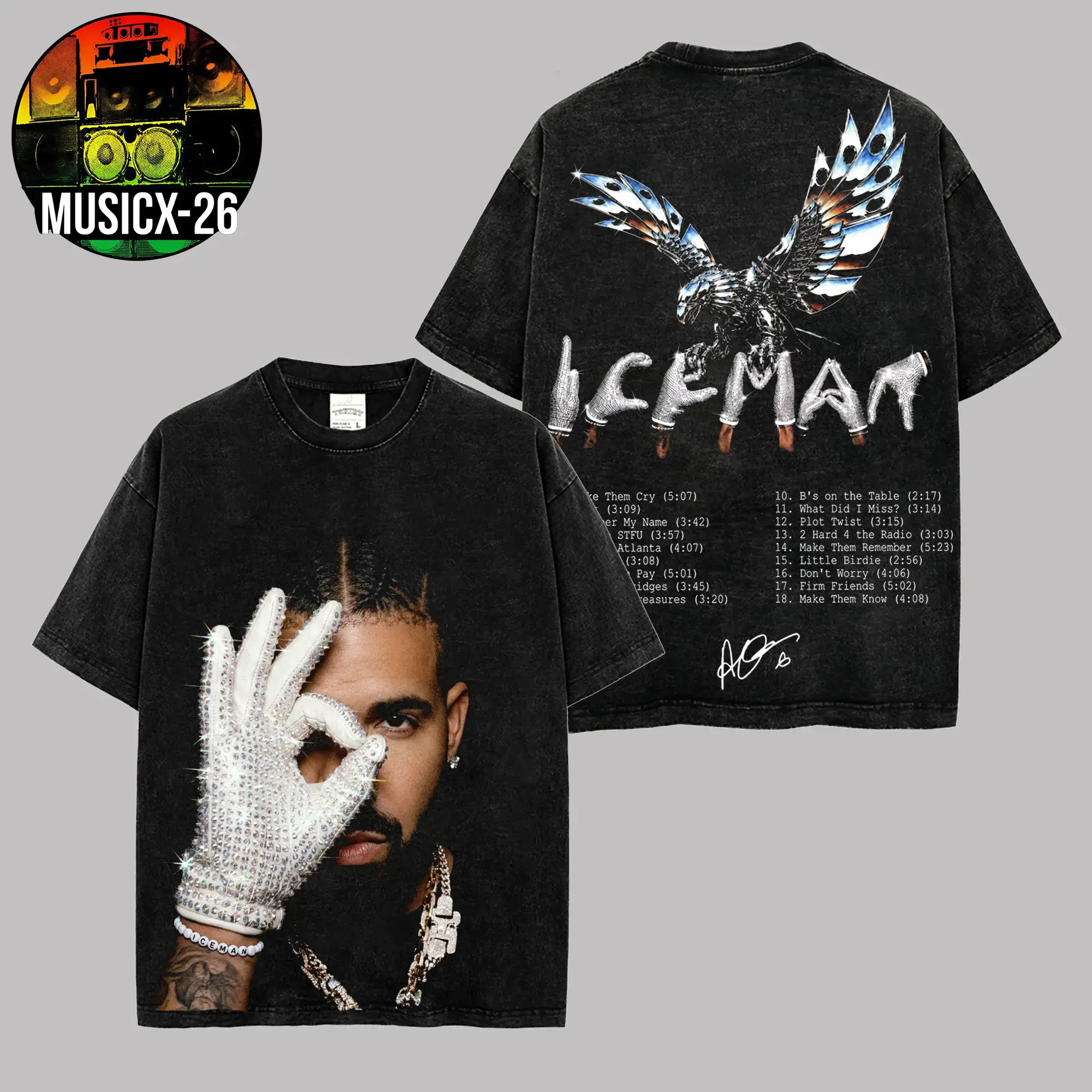 [X-26] Drake - 'Iceman' Album Merch Graphic For Team Drizzy Premium Acid Washed Cotton T-Shirt, Drake Drizzy Fan Graphic Tee, Ice-Man Album Merch Streetwear Graphic Shirt, Gift for Drake Fans Vintage Collector Tee