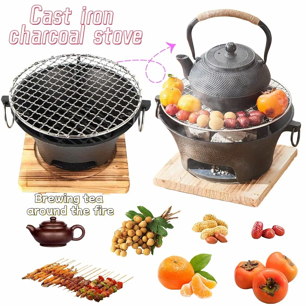 This Portable Cast Iron Charcoal Stove Is Designed for Making Tea And Can Be Used for Barbecuing, Indoor Heating, And Camping. It Is an Ideal Option for Tea Preparation, Grilling, And Warming