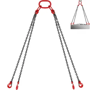 10 Ft Chain Sling 5/16 Inch By 10 Ft Overall Length G80 Alloy Steel Engine Lift Chain Hoist, 3 Ton Capacity, 4-Leg Grab Hooks, Heavy Duty Rigging Equipment For Mining, Construction, Ports, Shipping And Building Sites