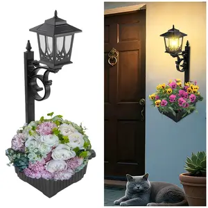 Hoodink 2 in 1 Solar Post Light with Planter High-Speed Charge Auto Light for Outdoor Decor Warm Lights for Porch Front Door Patio Roadside Decor IP44 Waterproof Weather Resistant Easy Installation Yard Lighting
