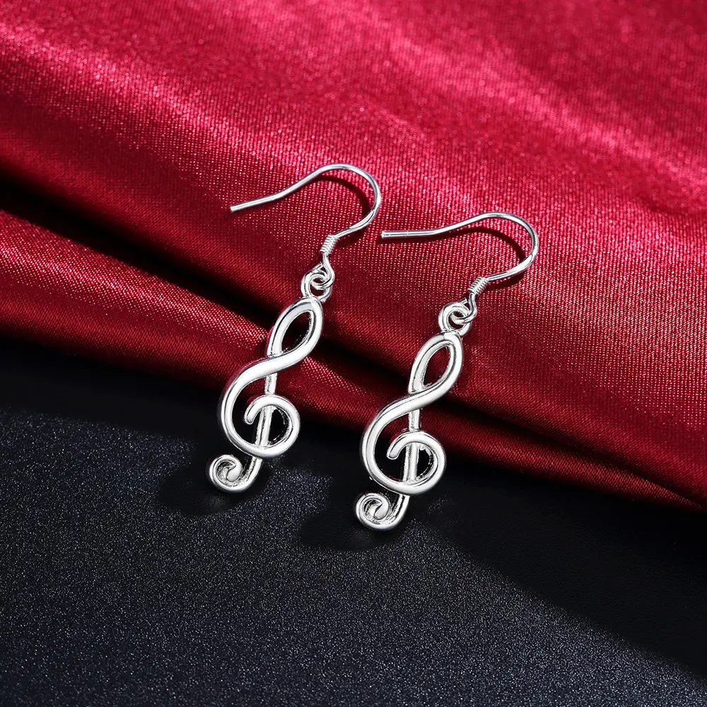 Silver-Tone Treble Clef Drop Earrings, Music Note Dangle Hook Earrings for Women Girls, Lightweight Musical Jewelry Gift for Music Lovers