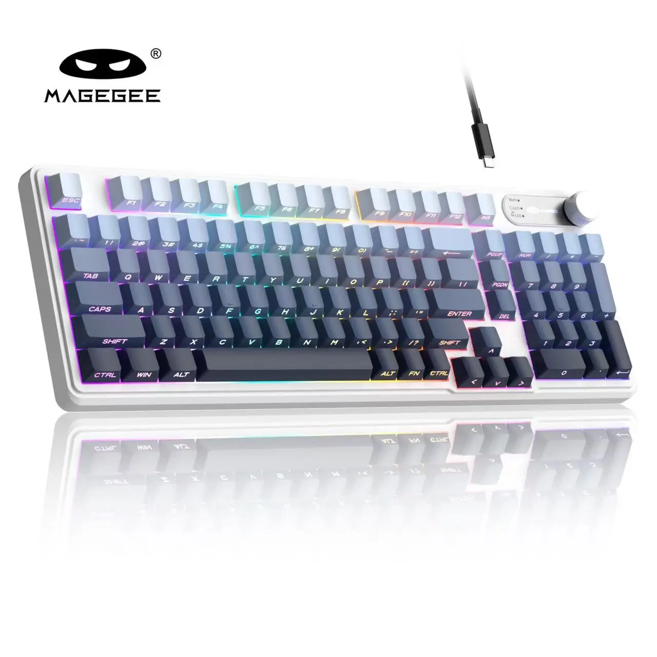 MageGee GK960 Wired 2.4G BT Keyboard with 98-Key Membrane ABS Keycaps RGB Lights Adjustable Brightness Speed Multiple Lighting Modes