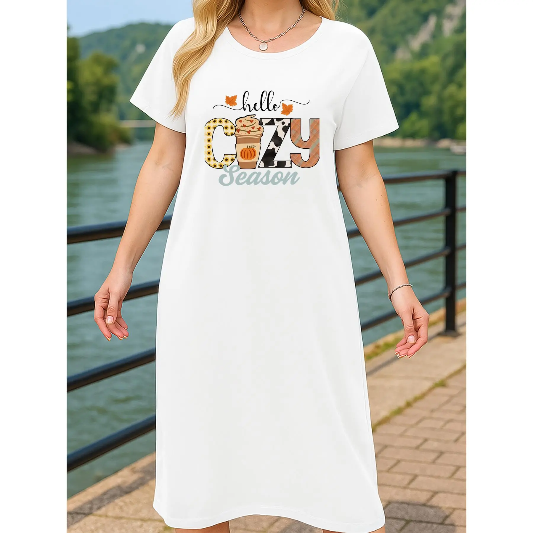 Cozy Season Women's Pajamas Bathrobe Nightgown T-Shirt Extra Long Dress Made of Lace Printed Fabric Comfortable Stylish Sexy Summer Loungewear Gift for Wives and Mothers Knitting Adjustable Straps Nightwear Womenswear Adjustable Comfy Slip Womenswear