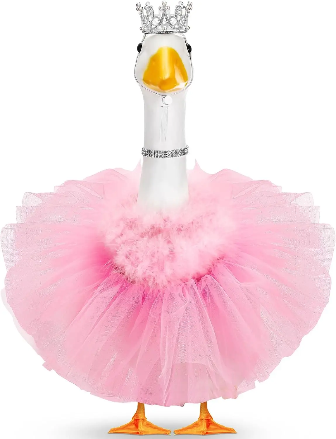 DIY 4-Piece Princess Dress Up Costume for 23" & 17" Cement Lawn Goose - Porch Outfit with Crown, Necklace, Tutu Skirt, Feather Trim, Rhinestones for Outdoor Garden Decor (Costume Use, Versatile Decor, Toys & Hobbies Accessory)
