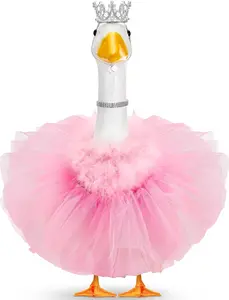 DIY 4-Piece Princess Dress Up Costume for 23" & 17" Cement Lawn Goose - Porch Outfit with Crown, Necklace, Tutu Skirt, Feather Trim, Rhinestones for Outdoor Garden Decor (Costume Use, Versatile Decor, Toys & Hobbies Accessory)