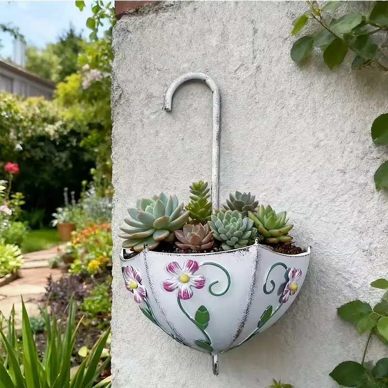 Vintage Metal Wall-Mounted Flower Basket Pendant, Rustic Iron Hanging Planter, Ornate Hook for Succulents, Mosses, Vines, Hanging Flower Pots, Garden Accessories, Outdoor Garden Decor