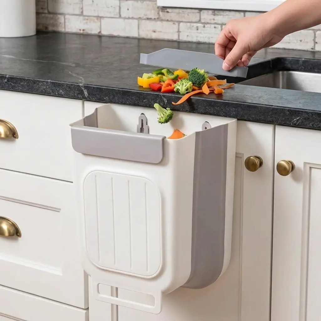 Hanging Kitchen Trash Can for Cabinet Door, Space-Saving Waste Bin for Food Scraps, Bathroom, Office and Small Spaces