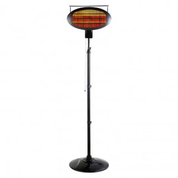 Optimus Steel Infrared Floor-Standing Patio Heater - 1000W-500W Settings, Remote Control, 3 Halogen Tubes, Sun-Like Heating, Splash-Proof, Quietly Operates for Garage, Outdoor Spaces & Parties, Durably Made