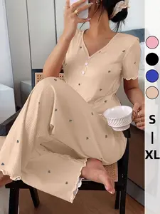 2-Piece Heart Print Pyjamas Pajama Set Pjs, Short Sleeve Fitted Top & Long Pants, Y2K Style, All-Season Wear, Multi-Color Options, Nighttime Fashion Casual Loungewear, Nightwear Womenswear