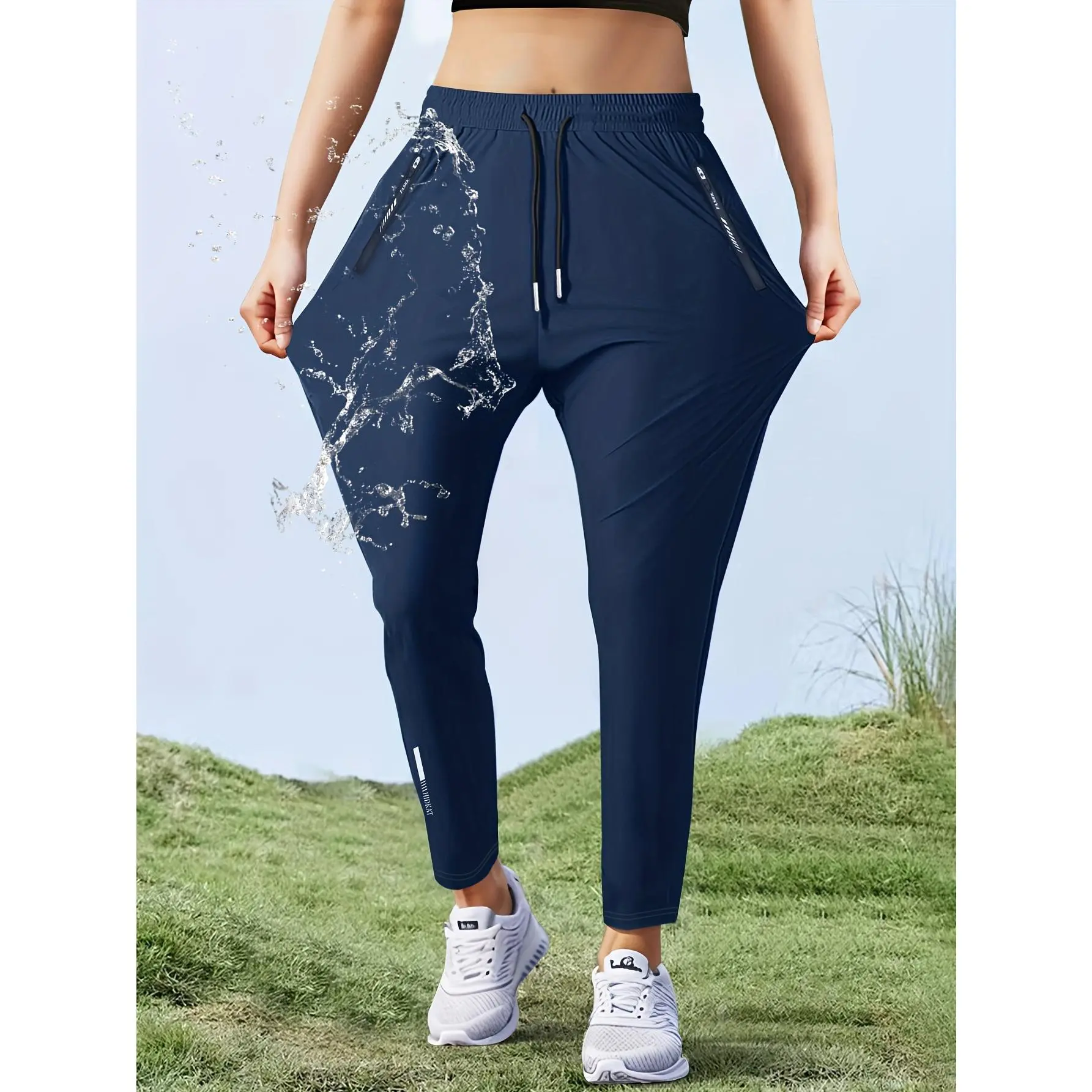Women’s Waterproof Cargo Pants with Zipper Pockets – High Stretch Drawstring Casual Straight Leg Pants for Travel, Hiking, Work & Everyday Wear