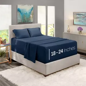 Nestl Extra Deep Pocket 4 Piece Sheet Sets, Full Size Deep Pocket Sheets - Navy Blue