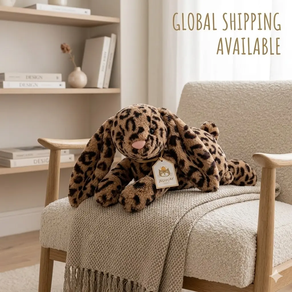 Authentic Jellycat Leopard Bunny – Genuine Bashful Plush Stuffed Animal, Luxury Soft Rabbit Toy for Collectors