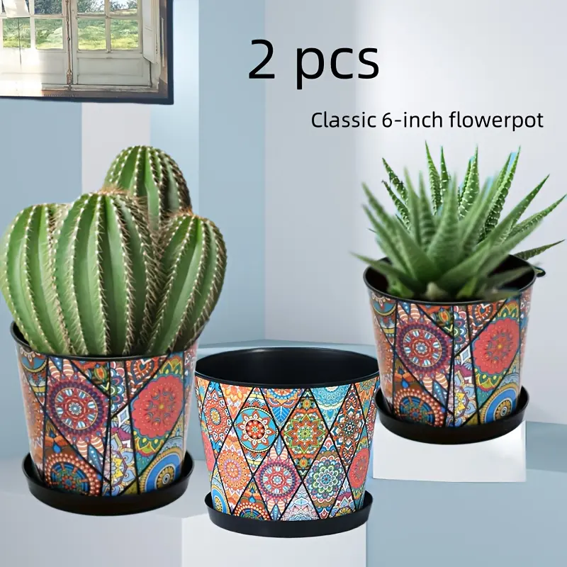 2pcs Classic 6-inch Thickened Round Plastic Flower Pots with Double-Layer Design, Suitable for Indoor and Outdoor Use, Automatic Water Absorption, Water Level Visible, Garden Planter, Flower Planters, Planting Pots, Plastic Pots for Plants