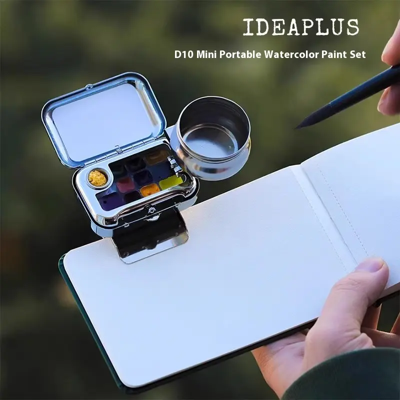 IDEAPLUS Mini Watercolor Box, Travel Box, Paint Box, Portable Solid Set and Small Notebook, Drawing Board, Sminke, Carry with You minimal artsupplies year old boy girl brush  packages deluxe art