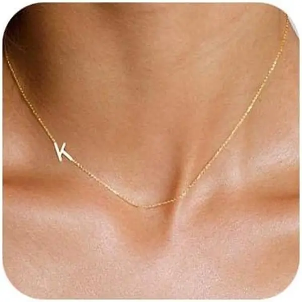 Initial Necklaces for Women, Dainty Gold Letter Necklace 14k Gold Plated Sideways Initial Necklace Cute Name Simple Choker Necklaces for Women Trendy Jewelry Gifts