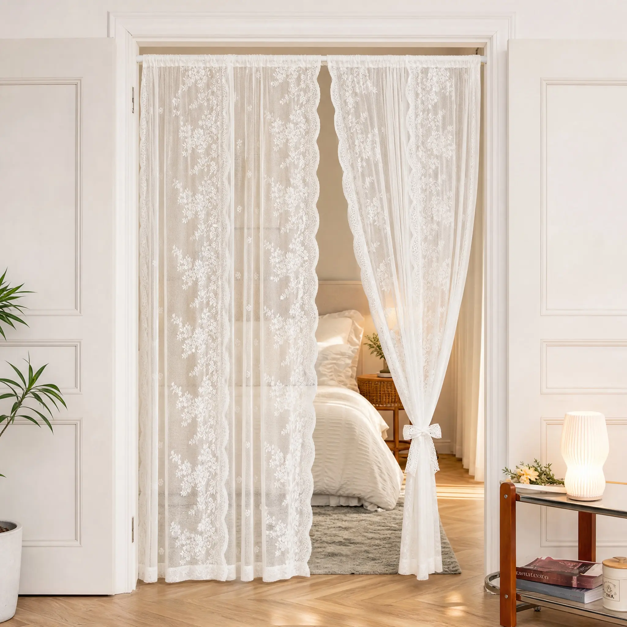 Lace Room Curtain, Privacy Screen and Partition, Adjustable Curtain Track, Washable, Home Decor, Door Curtain Partition