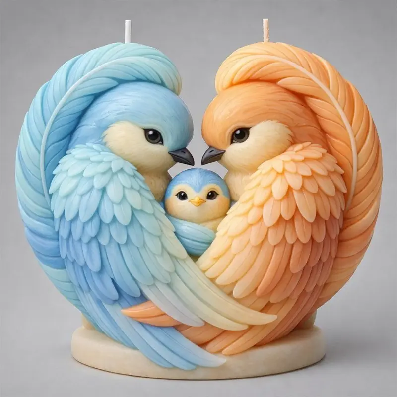 Heart-Shaped Bird Family Silicone Mold, Dual Birds Protecting Chicks Design, DIY Craft Resin Liquid Mould for Candle Making, Soap Molds, Mother's Day Gift, Handicraft, Candle Making Supplies, Silicone Molds for Crafts