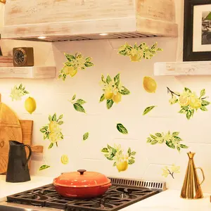 A set (20*30cm*3pcs) of gold-stamped lemon flower and fallen leaf wall stickers for living room, bedroom, and home background decoration Interior Stickers TJ021-ZC Decorative wall sticker