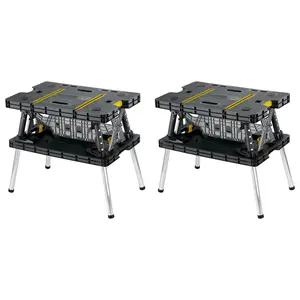 Keter Folding Portable Workbench Sawhorse w/12 In Clamps, Black/Yellow (2 Pack) Keter Folding Portable Workbench Sawhorse w/12 In Clamps, Black/Yellow (2 Pack)