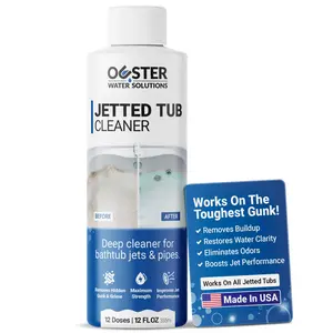Ouster Jetted Tub Cleaner for Jacuzzi & Whirlpool Bathtub Jets - Removes Black Flakes, Soap Scum & Hidden Gunk - Septic Safe, Made in USA - Deep Clean Bath Jet Cleaner - 1 Year Supply, 16oz Bottle