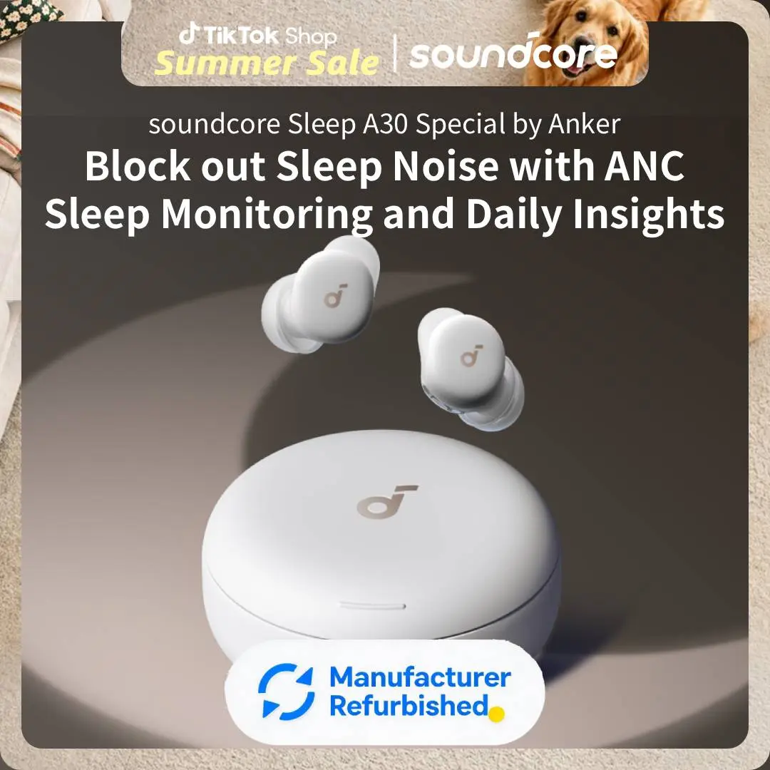 [Refurbished]soundcore Sleep A30 Special by Anker, Sleep Earbuds, ANC, Passive Isolation, Snore Masking, Extensive Sleep Audio, Ultra Comfort for Side Sleepers, 8-10H Playtime #tiktokshopsummersale