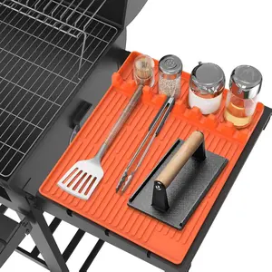 [New Deal] Silicone Griddle Tools Mat for Blackstone - Large Silicone Spatula Mat with Drip Pad - Griddle Mats BBQ Grill Accessories - Side Shelf Mats Grill Pad for Blackstone Griddles Accessories (Orange) Utensils