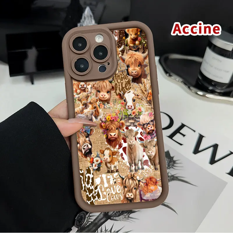 Cow Charming Compilation TPU Case for iPhone 16 Pro 15 14 Plus 16e 13 12 Mini 11 Promax X XS Max XR xsmax Straight Edge Drop-Resistant Rugged Durable Cover Shell Gift for Boy