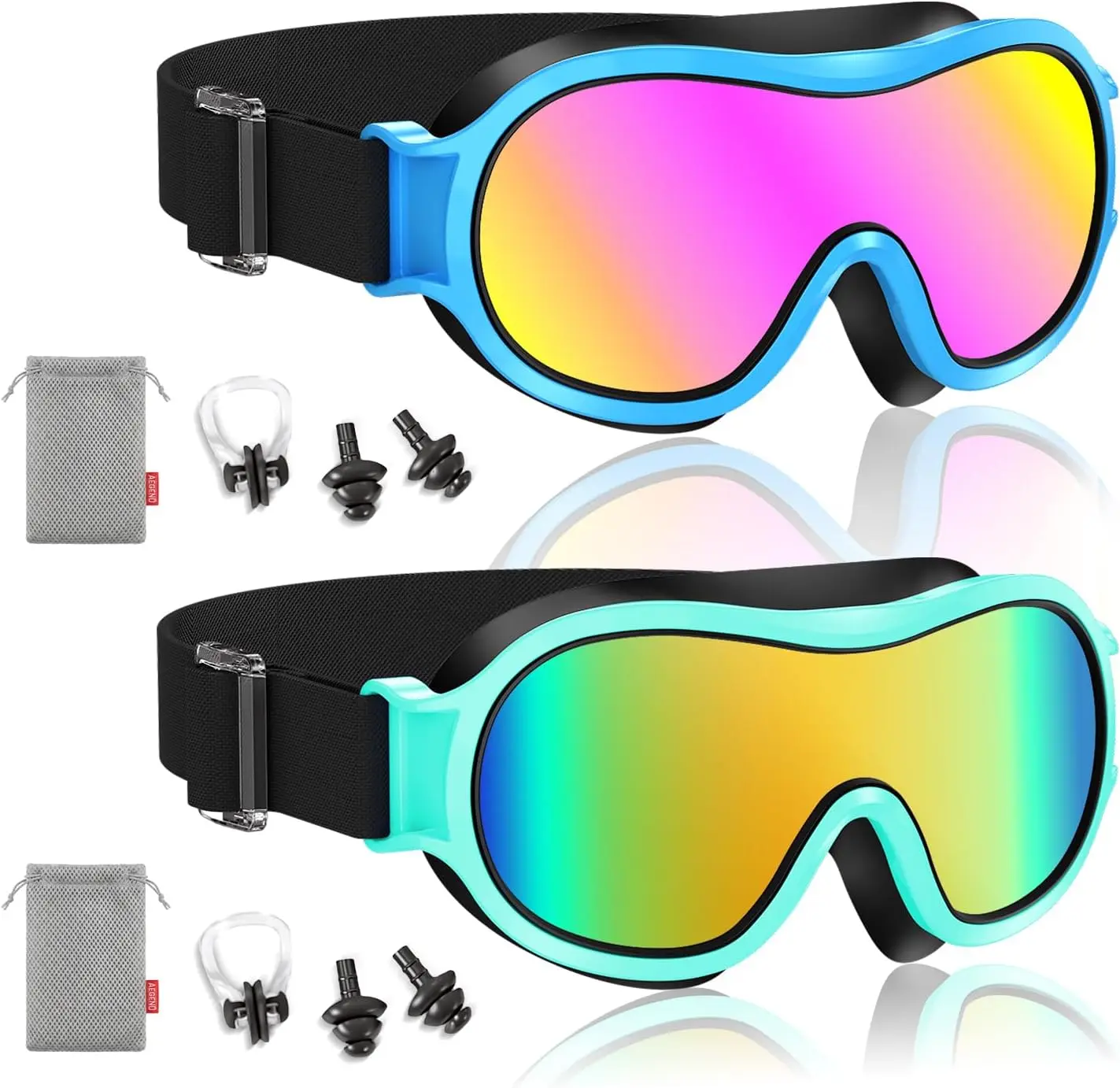 Kids Swim Goggles with Soft Fabric Strap, Anti-Fog No Leak Wide View Swimming Goggles for Kids 3-14