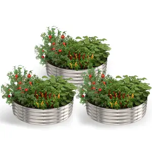 Utopia Home Galvanized Raised Garden Bed 2x2x1 Ft – Round Metal Planter Box for Vegetables, Fruits & Flowers | Easy Assembly Outdoor Garden Bed (Silver)