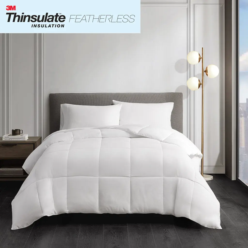 All Season Cotton Down-Alternative Featherless Comforter - Breathable Warm, Soft Warm, Box Quilting, 4 Corner Loops, Machine-Washable Bedding Linen, Twin/Queen/King Sizes, Breathable Warm Bedding