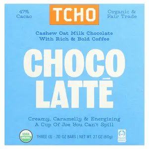 TCHO Choco Latte, Milk Chocolate with Coffee, 47% Cacao, 3 Bars, 0.70 oz Each