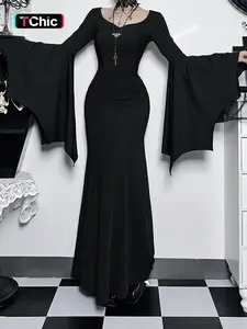 Women's Plain Ruched Mermaid Dress, Elegant Sweetheart Neck Long Sleeve Evening Party Gown, Ladies Fall & Winter Clothes, Womenswear