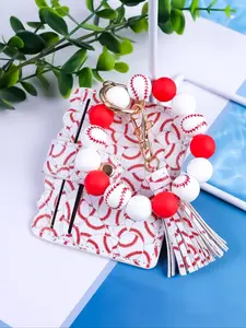 Mini Baseball Style Keychain Card Holder, Keychain Wristlet Strap, Sporty Design with Tassel Accents, Portable Keychain, Perfect Gift for Friends & Family, All Season Use