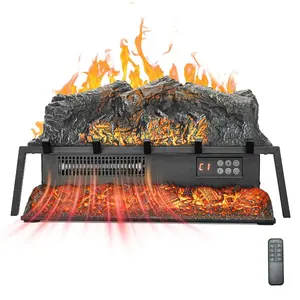 VEVOR Electric Fireplace Log, 16 inch Fireplace Insert Log Heater, with Remote Controller, 5 Adjustable Flame Brightness, 24H Timer, Overheat Protection, Thermostat, for Home and Office Decor Black