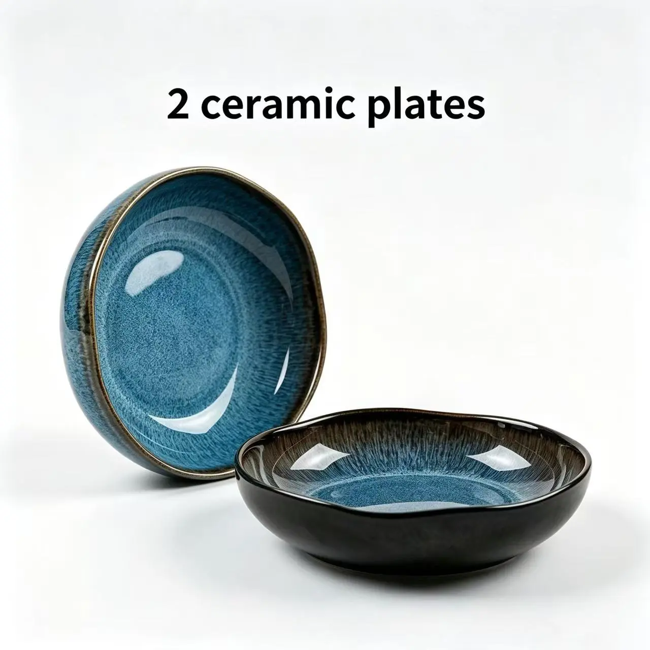 Retro Geometric Irregular Square Ceramic Deep Plate Set of 2, Naturally Aged Spotted Glaze Craftsmanship, Textured Dishwasher-Safe Microwave-Safe Tableware for Family Dining, Parties, Holiday Gifting