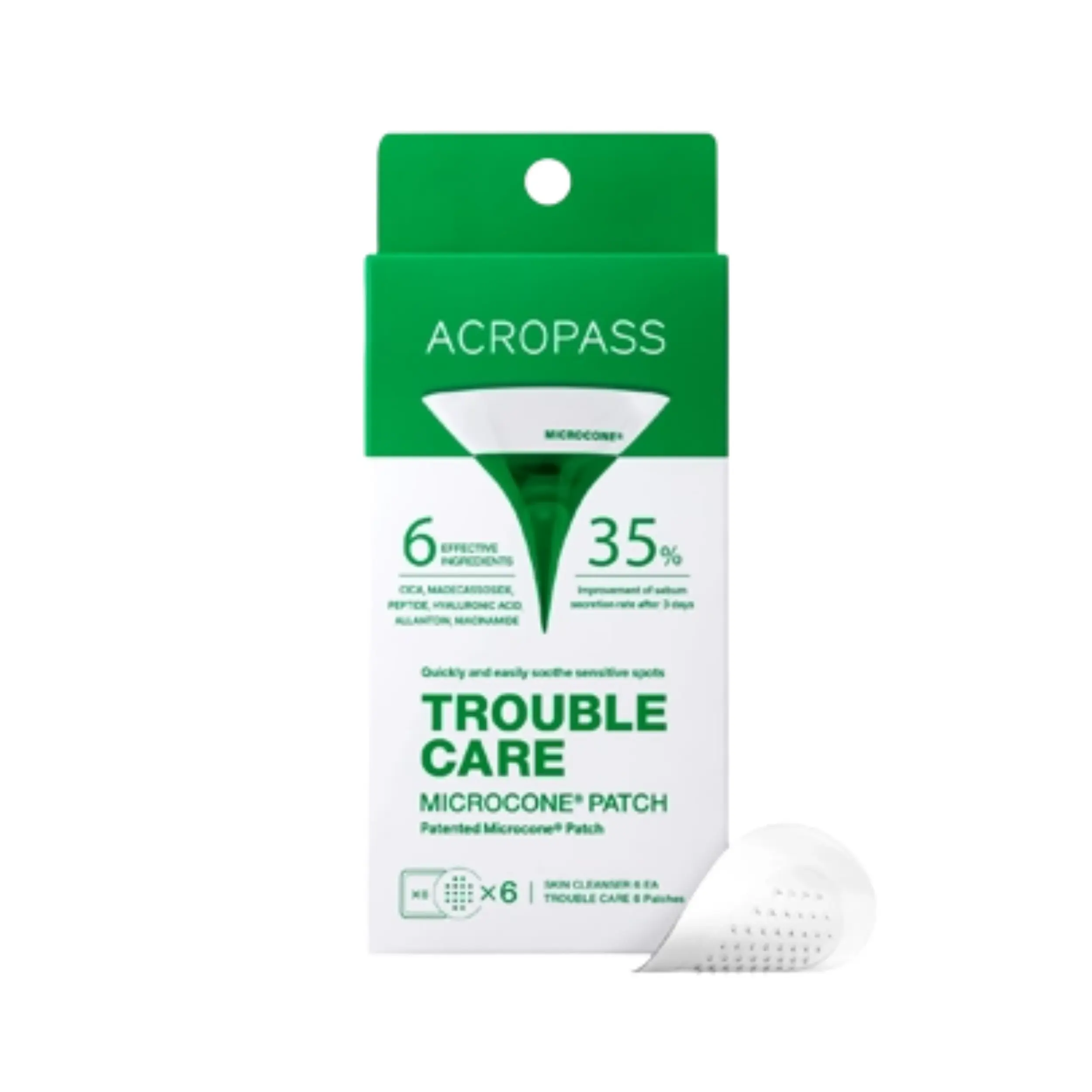 [ACROPASS] Trouble Care Microcone Patch (6 patches) - Acne needle patch, Acne Spot Care for Early Pimple, Hydrocolloid & Niacinamide for Blemishes,