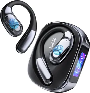 MINISO MS193 AI Headphones OWS Wireless Bluetooth 6.0 Earphones,134 Languages Translation,LCD Display Screen Charging Case,ENC Earbuds Smart Headsets   Chargeable Audio Black