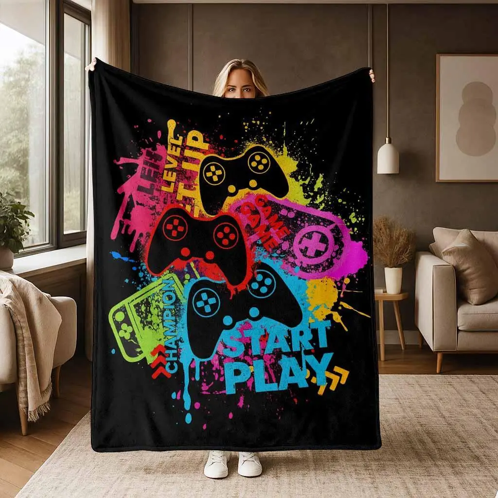 Gaming Flannel Blanket, Retro Controller Inspired Print, UltraSoft, Warm, Cozy, Lightweight, Durable, Perfect for Gaming Room, Living Room, Bedroom, Dorm Room, Travel, Parties, Gift for Gamers. tiktokshopspringglowup