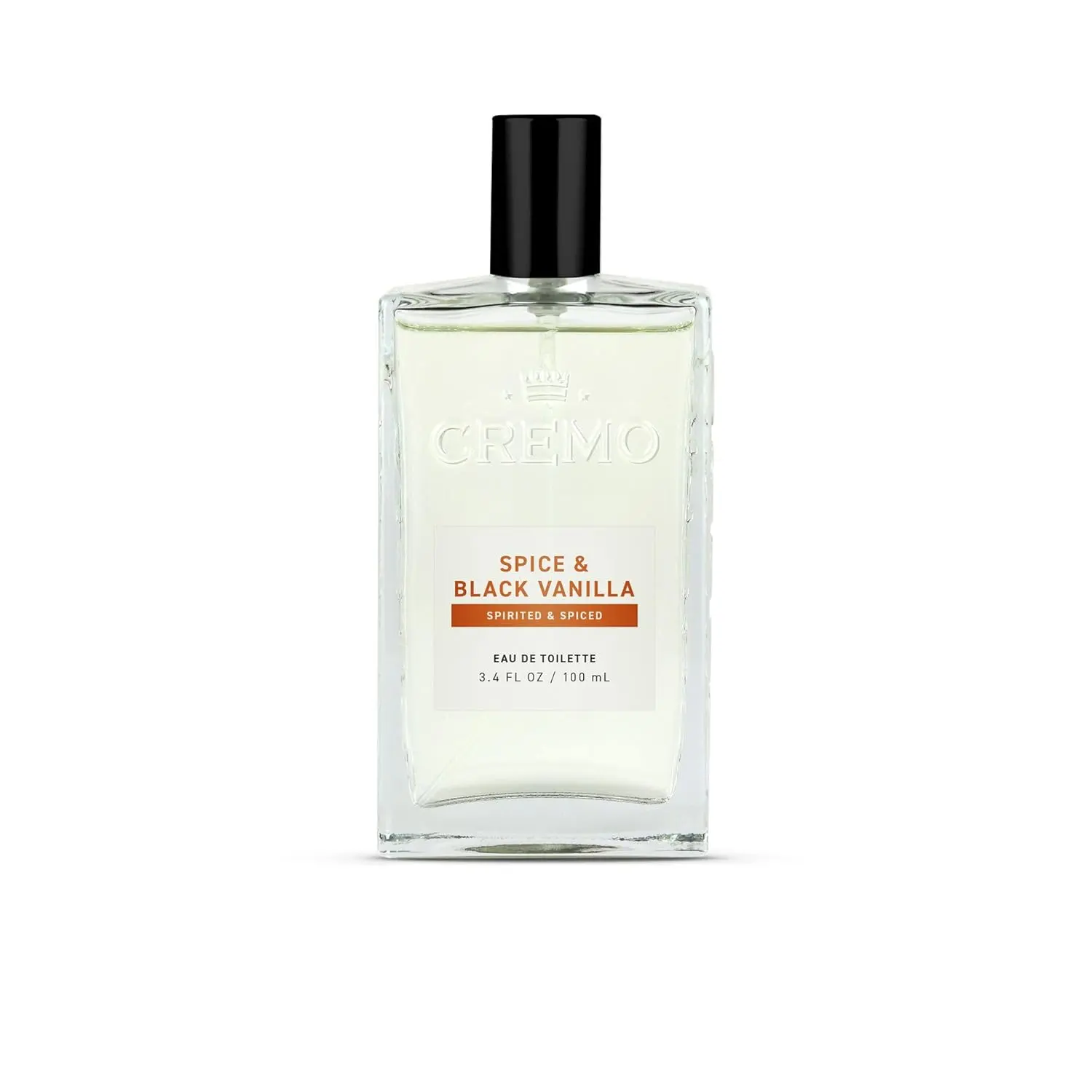 Cremo Spice & Black Vanilla Cologne Spray for Men - Long-Lasting Spicy Wood-Notes Fragrance, Gluten-Free, 3.4 fl oz (3 to 3.9 fl oz Range), TSA Compliant, Water-Alcohol Base, Single Bottle, for Adults Male Grooming