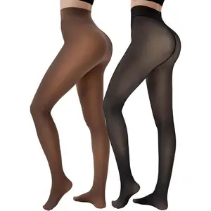 2 Pairs Fleece Lined Tights Women - Warm Sheer Pantyhose  Translucent Tights Winter Thermal Leggings