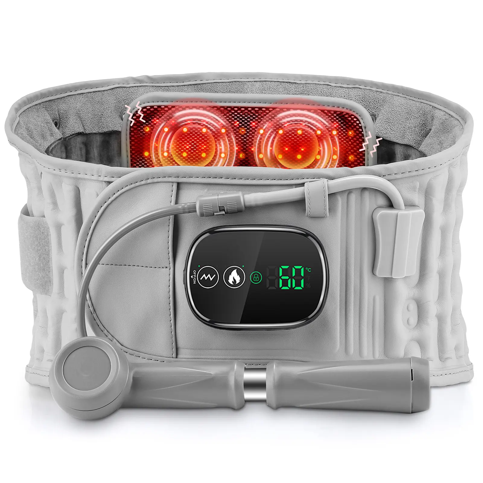 Inflatable Decompression Belt with Red Light Heating & Vibration for Lower Back Relaxation, Cordless Lumbar Massager Belt with Hand Pump, Rechargeable, One Size Fits 29-49 Waist for Men & Women Gifts, Portable Pain Relief