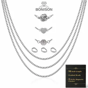 3PCS Stainless Steel Layering Necklace Set for Women, Silver Box & Snake Chains, Magnetic Clasp Necklace, Jump Rings for Pendants, 16/18/20/24 Inch