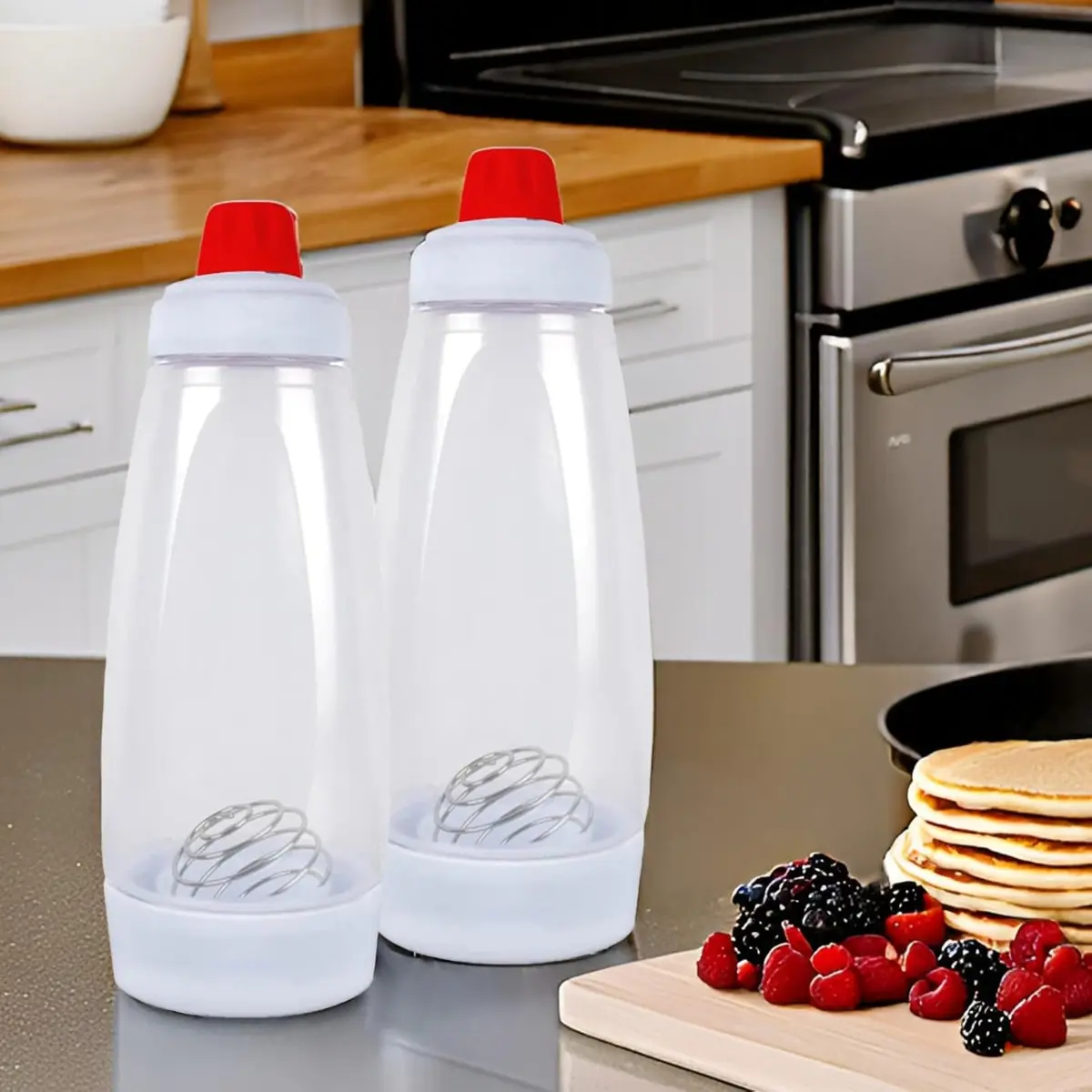 2-Piece Pancake Batter Dispenser Set – Squeeze Bottle with Blender Ball Mixer, Large Capacity, Easy-Clean Batter Bottle for Pancakes, Waffles, Muffins & Cupcakes