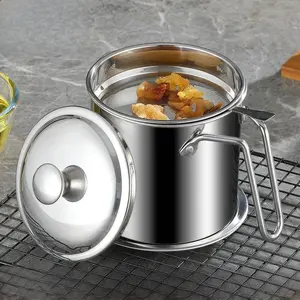 Stainless Steel Oil Separator Pot with Lid & Tray, Kitchen Grease Collector, Bacon Grease Fine Mesh Strainer, Cooking Tool for Home Use, Utensils, Kitchen Cooking Accessories