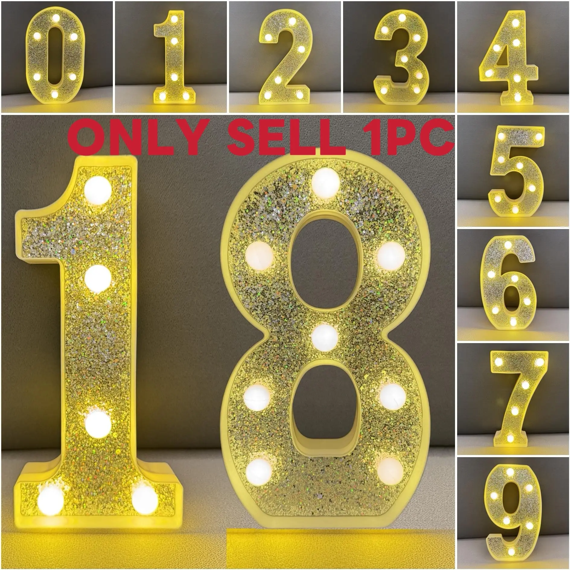 1 Set 1-100 Years Old Free DIY Combination Number Lights, 8.6-inch LED Silver Glitter Birthday Number Lights, Birthday Lighted Party Decoration Lights, Proposal/Wedding/Anniversary Number Lights, Party Decoration Supplies, Event Supplies