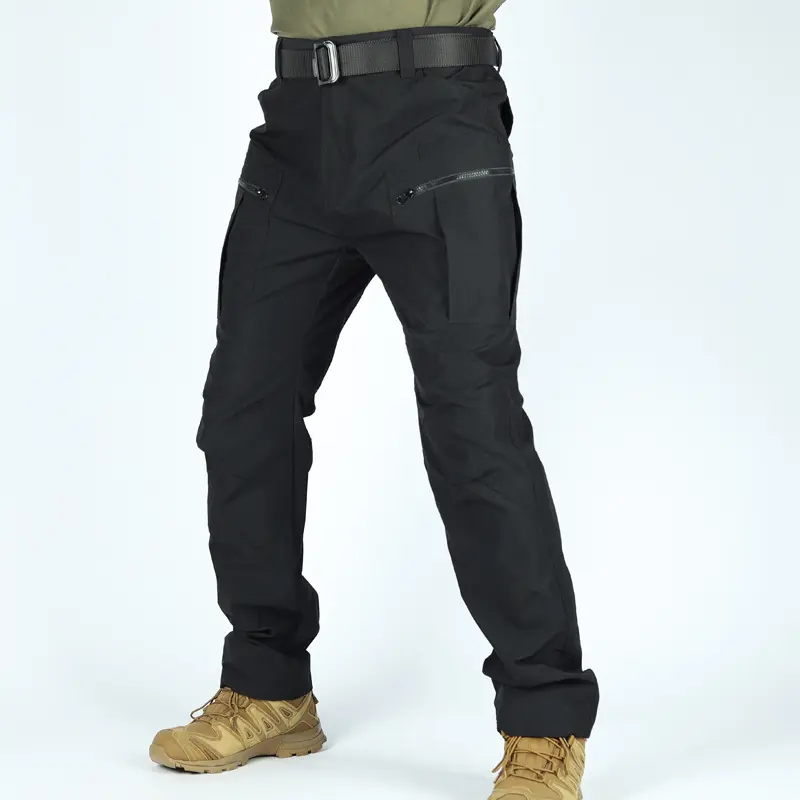 Men's Solid Color Zipper Waterproof Tactical Work Pants, featuring an athletic mouth wide slim waterproof tactical pants, durable autumn winter trousers, men's wear-resistant outdoor training pants, please order according to size chart Menswear,Plain